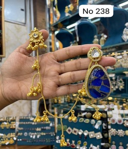 Handcrafted Gold Tone Jhumka <b>Earrings</b> with Sparkling Teardrop Stone and Chain Detail Indian Wedding Jewelry Collection for Women - Product Image 1