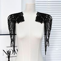 Épaulette noire à pampilles, chaînes et sequins pour robes de mariée et costumes de spectacle, en polyester brodé or, tendance et à la mode