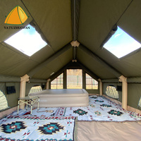 Tente de camping gonflable avec pompe manuelle, installation facile, imperméable, résistante au vent, tente cabane en coton 4 saisons avec fenêtre en maille pour cheminée