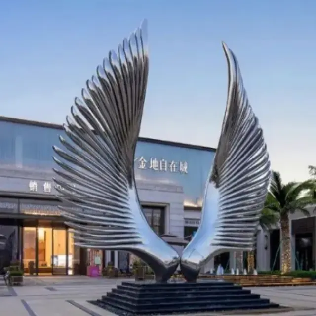 Большая металлическая художественная статуя из нержавеющей стали крылья скульптура для наружного декора