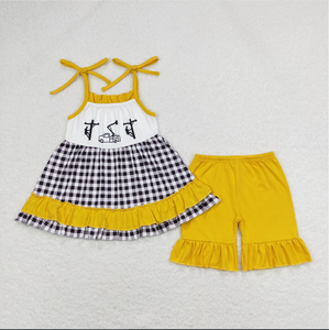 Sibling Baby Girls Summer Cars Linemen Tunic Ruffle Shorts <b>Clothes</b> Sets - Product Image 2