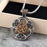 Kalung Liontin Pria Anti Karat Tahan Air Gaya Vintage Viking Irlandia Simpul Konsentris Baja Tahan Karat 316L Grosir Perhiasan