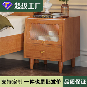 French Retro Style Nightstand Solid Wood <b>Storage</b> <b>Cabinet</b> Bedroom Furniture With Glass Door Design For Home Use - Product Image 5