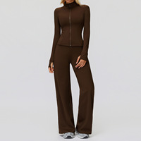 Ensemble de vêtements de sport pour la course à pied et le fitness en plein air, coupe-vent, doublé en polaire, avec fermeture éclair, pantalon large