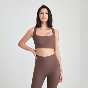 Wholesale Women's Square Neck Sports <b>Bra</b> Crisscross Back <b>Padded</b> Yoga Crop Top Breathable Workout <b>Bra</b> Medium Impact Gym <b>Bra</b> - Product Image 5