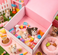 Großhandel Lagerbestand Weiße Außen- und Rosa Innenseite Kraft-PET-Versandboxen Faltbare Flugzeugbox für Hundeleckerlis & Spielzeugverpackung