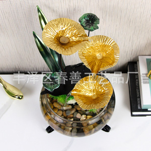 Acuario Redondo Minimalista de Cristal con Diseño de Loto Dorado para Decoración de Sala de Estar u Oficina - Product Image 4