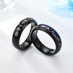 Anillo de Pareja de Acero Inoxidable con Patrón ECG y Mantra de Seis Caracteres, Estilo Retro Europeo y Americano, con Cambio de Temperatura - Product Image 4