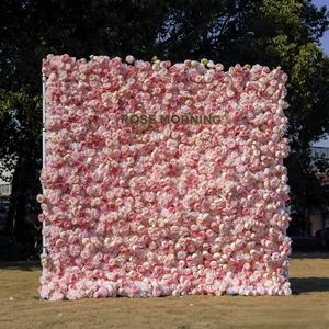 Panneau mural floral personnalisé <span class=keywords><strong>rose</strong></span> blanc <span class=keywords><strong>bleu</strong></span>, toile de fond 3D, tissu en rouleau, fleurs artificielles en soie <span class=keywords><strong>rose</strong></span> pour la décoration de mariage - Product Image 2