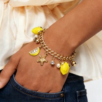 Ensemble de bijoux style océan 2 pièces/ensemble, collier avec pendentif citron, bracelet en perles étoile de mer, bijoux de vacances pour femmes