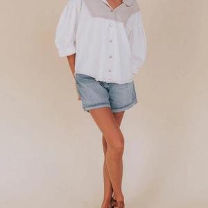 Blusas y Tops Franceses Nuevos al por Mayor para Mujer, con Mangas Abullonadas, Estilo Moderno, Tops de Manga Corta para Mujer - Product Image 2