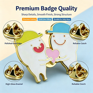 Badge émaillé personnalisé motif dessin animé, plaqué or, couleurs vives, logo personnalisé, faible MOQ, attache papillon pour cadeaux promotionnels et souvenirs - Product Image 3