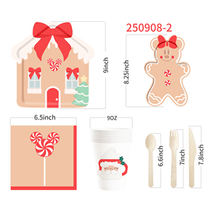 DAMAI New Gingerbread Man Christmas Party Tableware Set with Red Bowknot Patters Disposable Paper Plates Set - Product Image 6