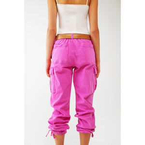 Pantalon cargo avec extrémités à franges en fuchsia - Product Image 5