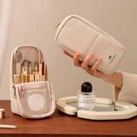 Étui de rangement pour pinceaux en cuir PU imperméable, anti-poussière, petit porte-pinceaux, trousse de maquillage de voyage avec compartiments