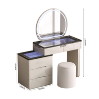 Coiffeuse LED moderne avec miroir à lumière tactile 3 couleurs, 5 tiroirs de rangement, finition ultra brillante pour chambre à coucher