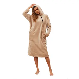 Winter Hot-Selling Warm Homewear Dagelijkse Toevallige Basic Flanellen Pyjama Trui Hoodie Effen Kleur Hooded Vrouwen Trui