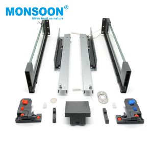 Glissières de tiroir robustes à double paroi de 84 mm de hauteur, à fermeture amortie, pour système de rangement de cuisine avec tiroirs en verre et éclairage LED - Product Image 1