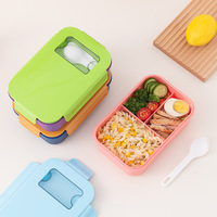 Ensemble de boîtes à lunch compartimentées pour enfants et étudiants, compatibles micro-ondes, hermétiques, avec gobelet en plastique portable, design de dessin animé, style mignon