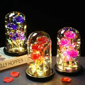 영원한 생명 꽃 유리 먼지 덮개 장미 유리 돔 LED 발렌타인 데이와 스승의 날 및 생일 선물 장식품