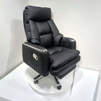 Fauteuil de bureau exécutif inclinable noir à dossier haut, grande capacité (500 lbs), avec repose-pieds, massage vibrant à 6 points et chaleur apaisante