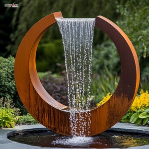 نافورة شلال دائرية كبيرة من الفولاذ الكورتين بتصميم عصري صدئ وفني، ستار مائي مخصص للمنتجعات الخارجية والديكورات الحدائقية - Product Image 5