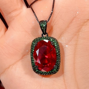 Fashion Jewelry Eco-friendly Copper Black Gold Plated 13*18MM Imitation Ruby Cubic Zirconia Punk Wedding Necklace <b>Earrings</b> Set - Product Image 4