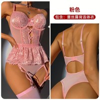 Ensemble de lingerie corset en dentelle pour femme 6217, body teddy en maille ajourée à bretelles spaghetti avec porte-jarretelles
