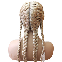 Nouveautés Perruques Tressées Africaines en Synthétique Double Néerlandaise au Crochet pour Femmes Noires avec Cheveux de Bébé et Dentelle Frontale Sans Colle