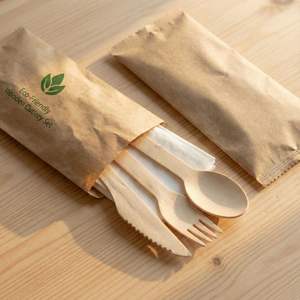 Ensemble de <span class=keywords><strong>couverts</strong></span> jetables en <span class=keywords><strong>bambou</strong></span> sans plastique avec emballage en papier kraft et serviette pour la livraison - Product Image 2