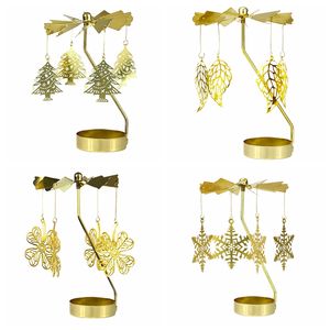 Portacandele portacandele in metallo con carosello in cristallo Tealight per matrimoni in oro - Product Image 2