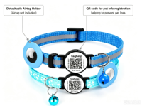 Collier pour chat et petit chien en coton avec clochette, étiquette d'identification anti-perte à code QR, suivi GPS, boucle de sécurité détachable, housse de protection compatible Apple AirTag