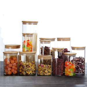 Frascos de vidrio herméticos con tapas de madera de varios tamaños para almacenamiento de té, organización de cocina, contenedor a prueba de humedad - Product Image 1