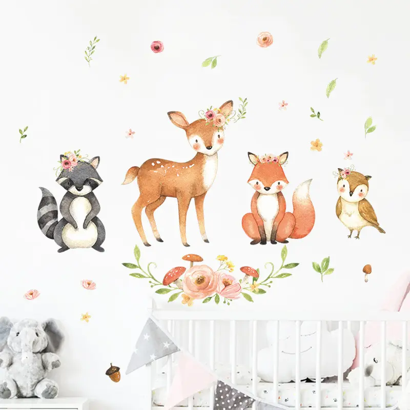 漫画の動物の壁紙クリエイティブな子供の寝室装飾デカール自己粘着性子供の寝室の壁の壁画