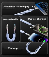 Kabel Data 240W dengan Lampu Aromaterapi untuk iPhone Huawei Empat dalam Satu Kabel Pengisian Cepat Tipe-C Mobil Tipe Pegas