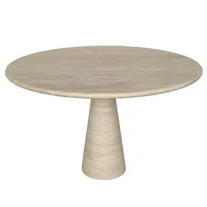 Mobilier nordique personnalisé table en marbre colonnes rondes à ovales base de table travertin table à manger nordique moderne