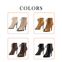 Bottines de danse à talons hauts pour femmes, en cuir verni, à lacets et bout ouvert, pour pole dance, soirées et danse latine