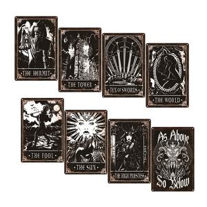 ป้ายโลหะวินเทจลายไพ่ทาโรต์ The Tower Lovers Sun Star Plaque Deadly <span class=keywords><strong>Tarot</strong></span> สำหรับตกแต่งบ้าน บาร์ ผับ โรงรถ ห้องนั่งเล่น หรือผนังห้อง - Product Image 1