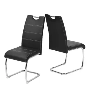 Leather Z Shape Dining Chair Dining Chair Chrome Black Design Metal Simple Home Furniture Modern Chairs for Dining Room