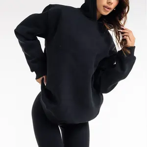 Wholesale Women Black Blank Oversize Fit Heavy Weight Hoodie With Fleece