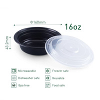 Conteneurs alimentaires jetables en plastique PP noirs de 16 oz pour plats à emporter, compatibles micro-ondes, fournisseur d'usine