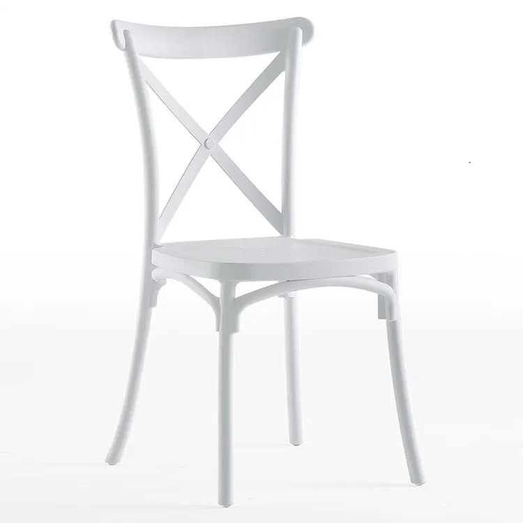 Silla nórdica de plástico con respaldo cruzado para comedor, asiento ergonómico de almacenamiento apilable, color blanco, para eventos, Hotel