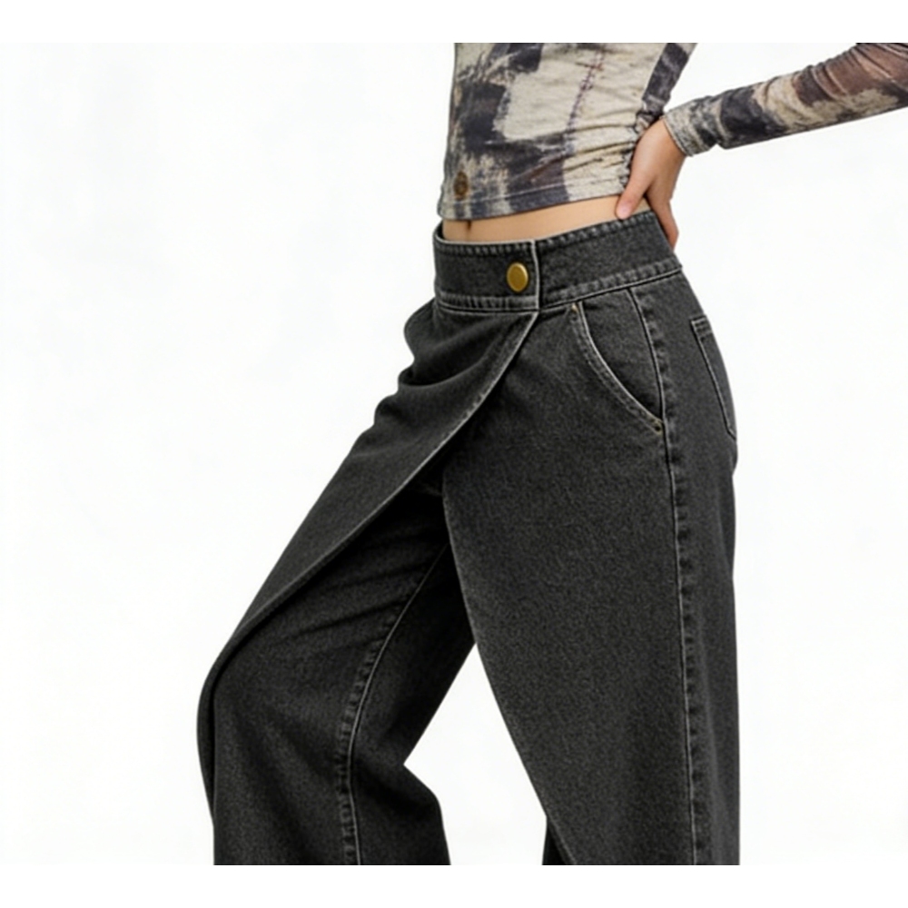 black fashion jeans with asymmetric belt