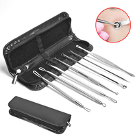 Outil de suppression de points noirs extracteur de comédons Kit d'élimination de l'acné Whitehead Popping 7 pièces Zit enlevant le sac en cuir