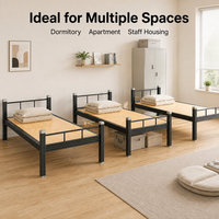 Lit simple en métal de 1000 mm de large, cadre en acier noir avec base plate en bois pour dortoir, appartement, auberge, logement du personnel et chambre à coucher