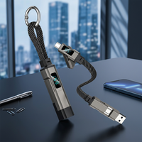 Câble porte-clés 4-en-1 à chargement ultra-rapide transfrontalier avec affichage numérique / Micro USB / Type-C, compatible pour téléphones portables/ordinateurs