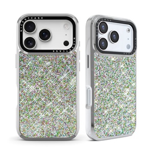 Étui de téléphone portable Aikusu en tissu scintillant argenté orné de strass pour iPhone 17 16 15 14 13 Air Plus Pro Max - Product Image 1