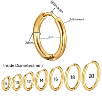 Aros de Acero Inoxidable, Pequeños, Dorados, Clásicos, para Mujeres y Hombres, Tamaños Interiores de 8/10/12/14/16/18/20 mm