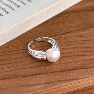 S925 Sterling Silver Pearl <b>Ring</b> Women Adjustable <b>Open</b> Design Elegant Everyday Wear Ball Shape Bezel Setting Jewelry - Product Image 2