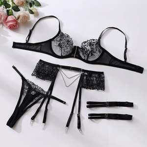 New Erotic See-Through Embroidery Lace Lingerie Set Hot Selling Luxury Chain <strong>Bra</strong> Brief Set - Product Image 5